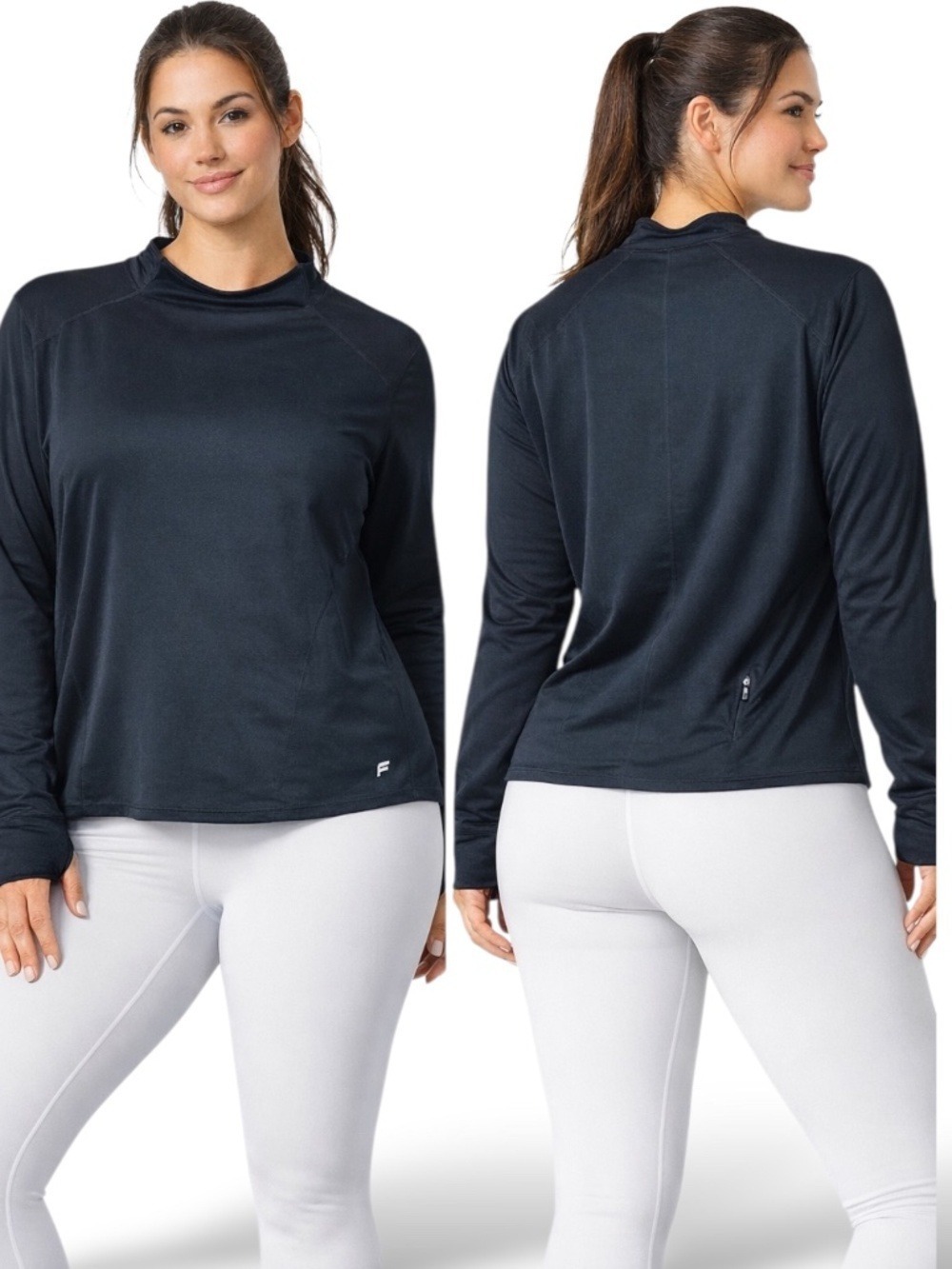 FABLETICS Black Mock Neck Long Sleeve Top w Thumbholes Back Zip Pocket Sz 1X NWT
